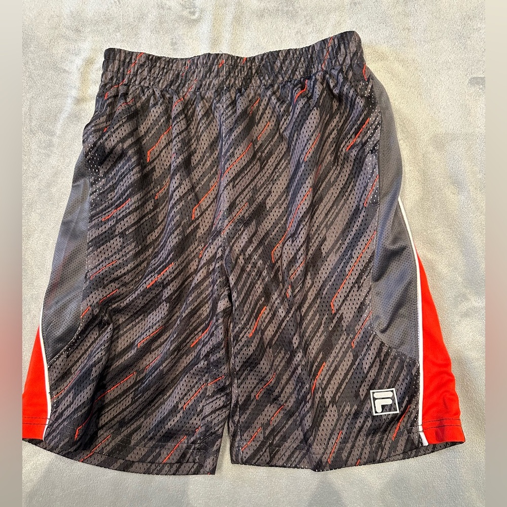 FILA Boys Size Youth 8 Black Grey & Red Athletic Shorts